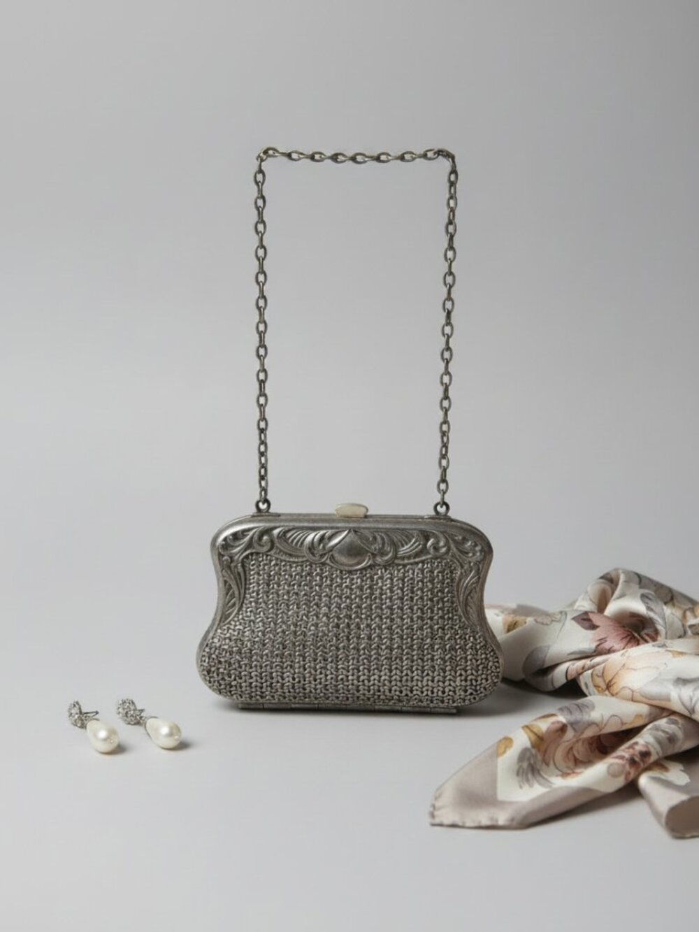 Vintage Edwardian Faux Mesh Coin Purse Silver Metal Art Nouveau 1910s Vtg